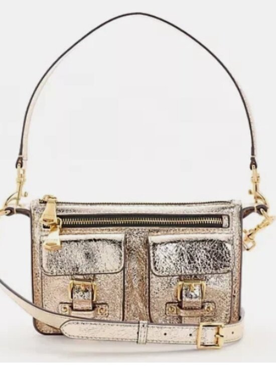 Aimee Kestenberg Handbags - Aimee Kestenberg Leather Saddle Up Mini Crossbody-Crinkled Gold A695759 NEW